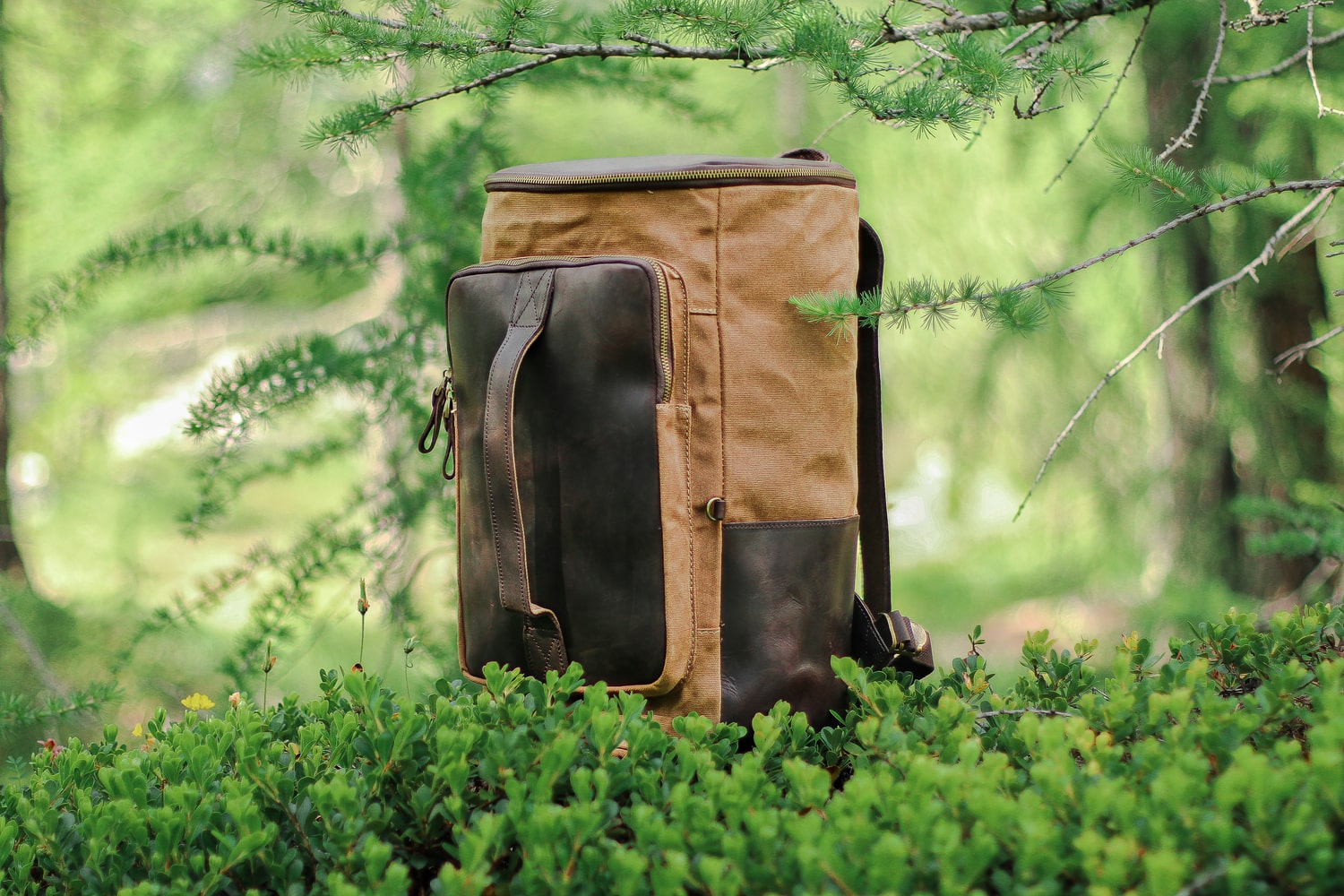 full grain leather cotton canvas hiking camping rucksack backpack