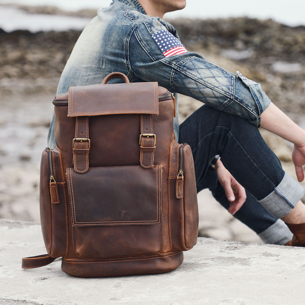 genuine leather laptop backpack