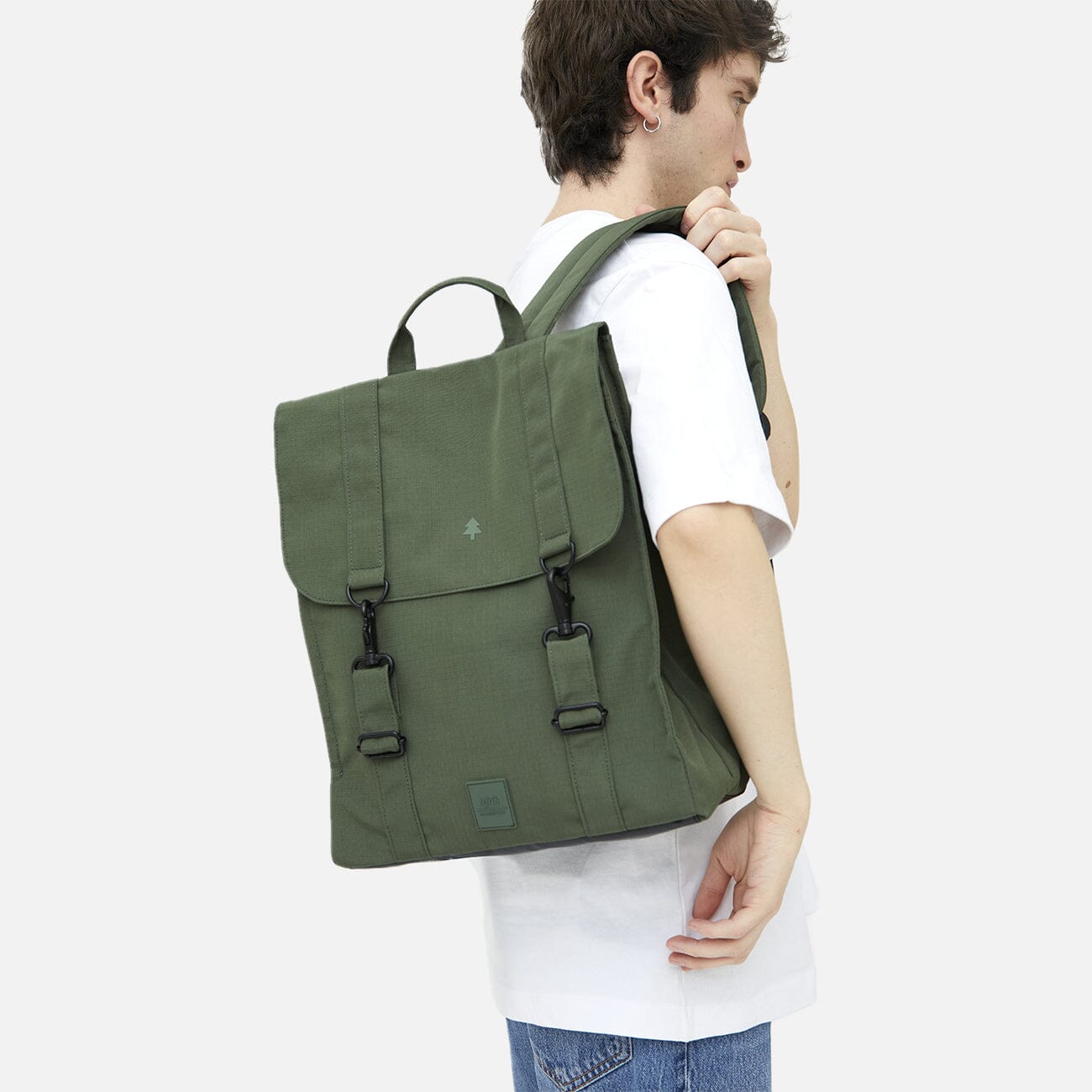 green recycled laptop backpack men