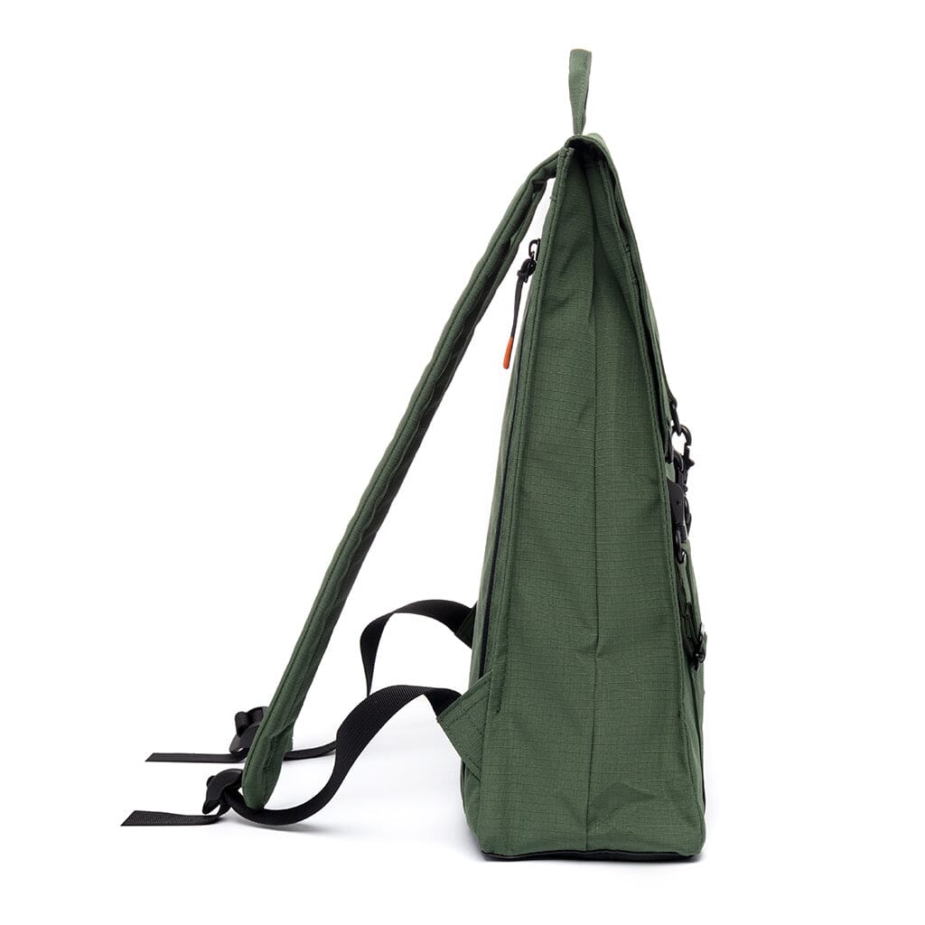 green recycled laptop backpack side