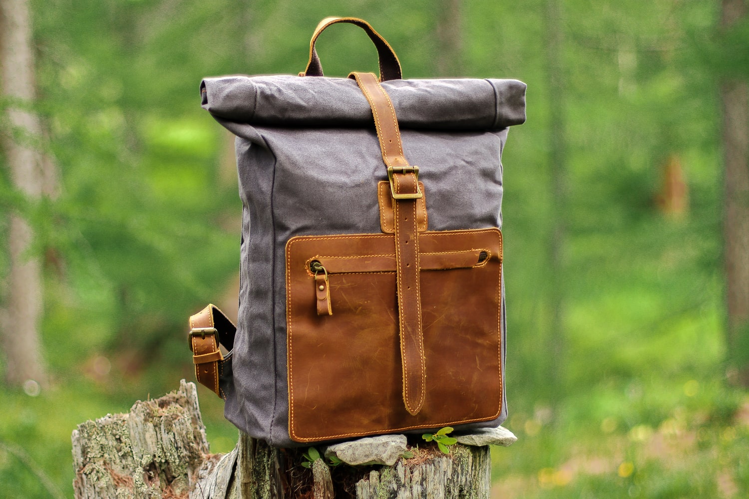 heavy duty cotton canvas leather vintage backpack