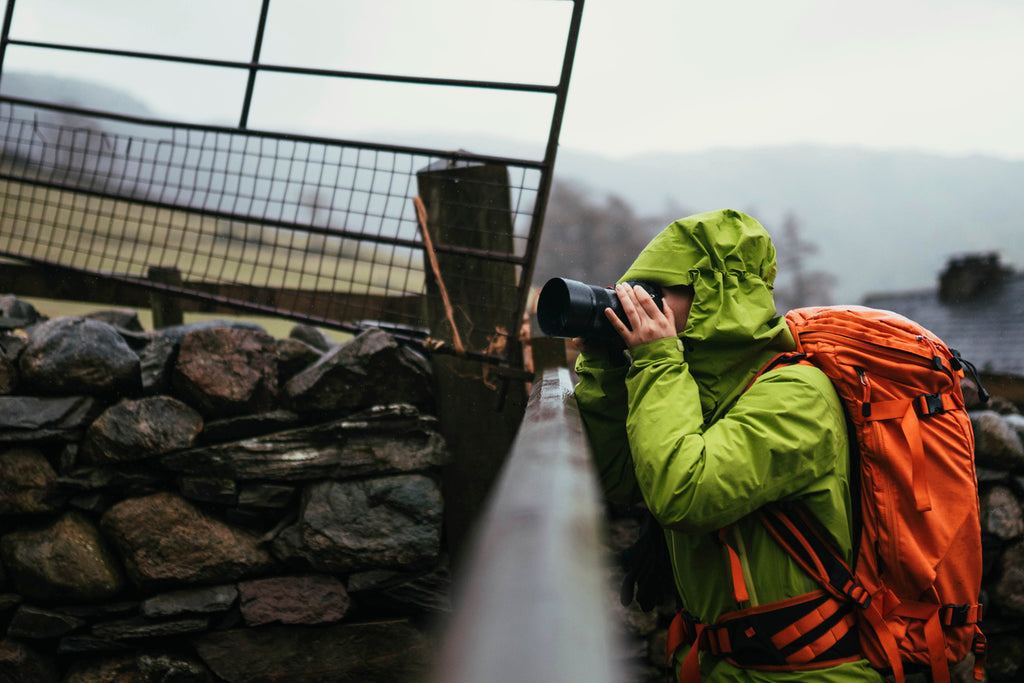 hiking woman wearing waterproof hiking gear