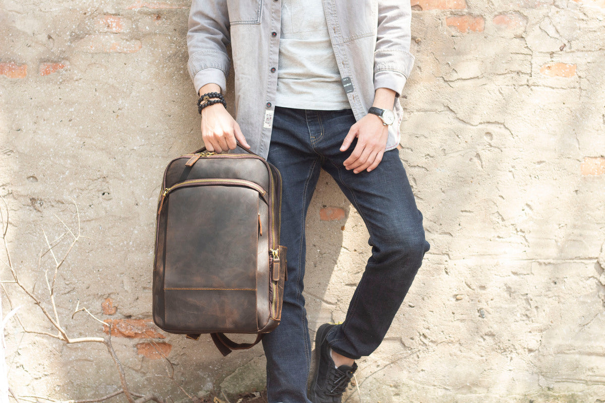 large leather laptop backpack