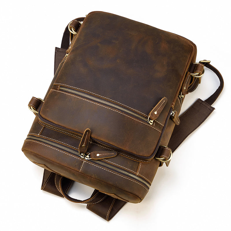 handcrafted large cowhide leather rucksack backpack