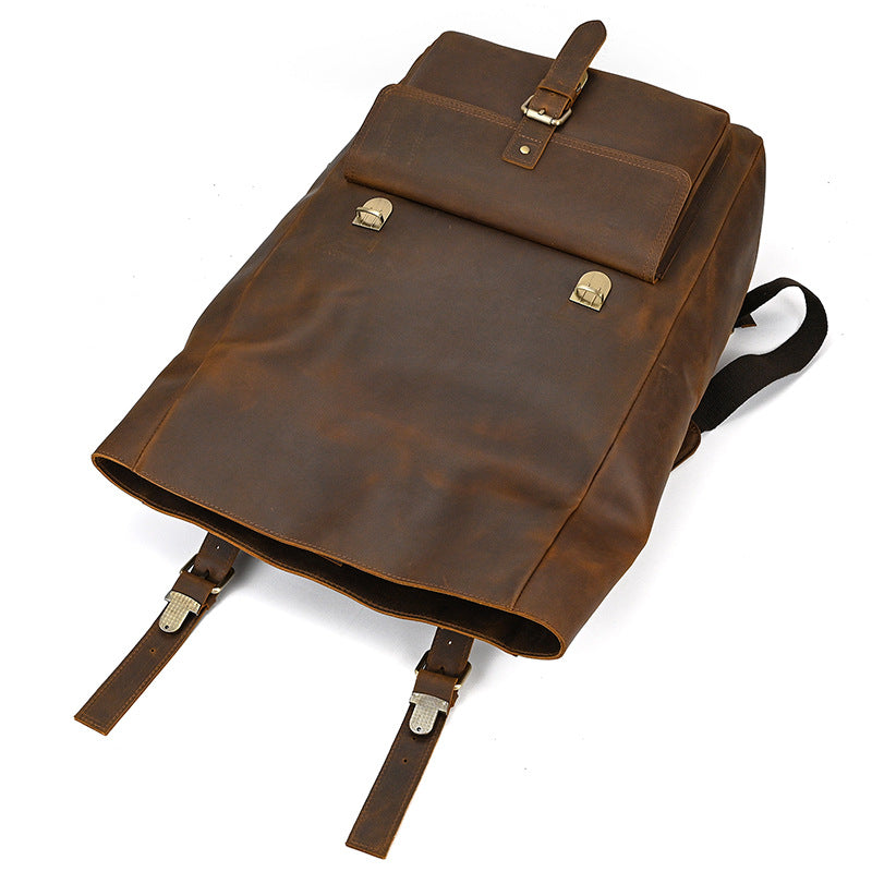 cow leather backpack roll top