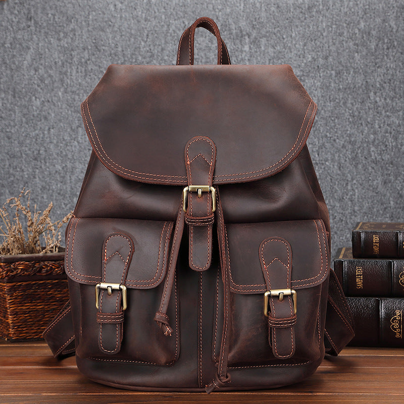 minimalist leather carryall backpack satchel with adjustable strap and leather belts and shoulder-strap