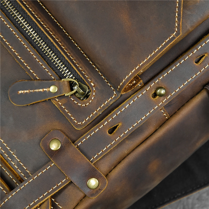 handcrafted cognac leather bookbag for men