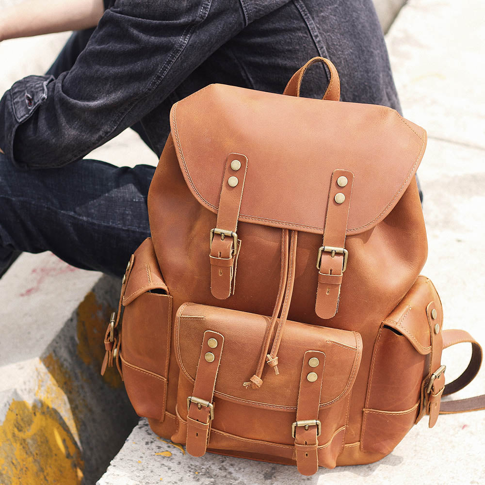 leather business backpack