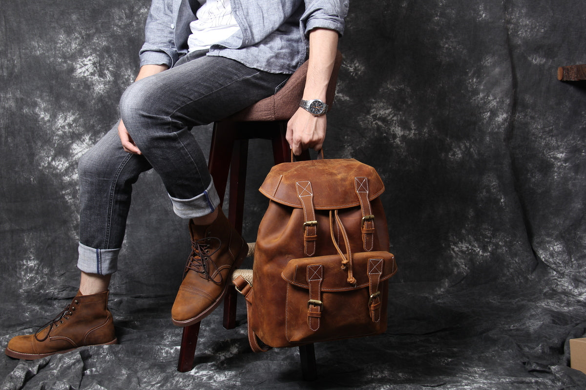 camel leather daypack