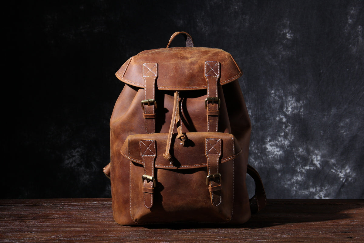 everyday use real leather knapsack backpack