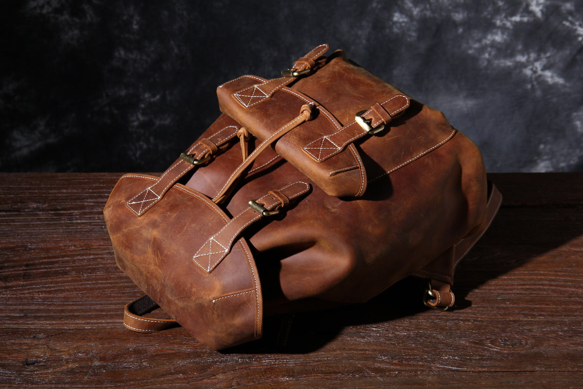 handcrafted cowhide leather knapsack women