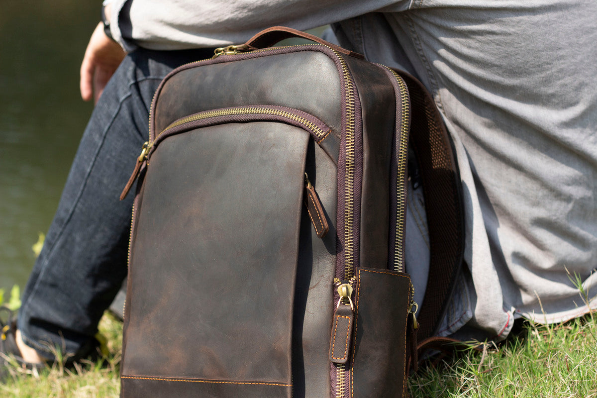 leather laptop daypack