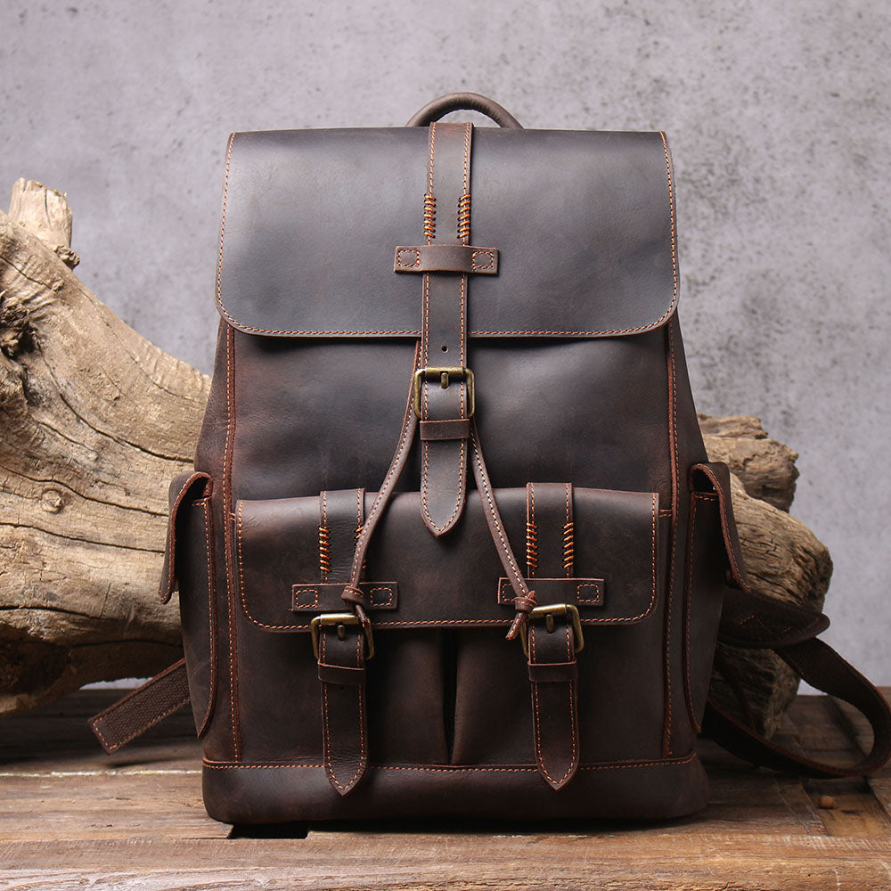 Leather Laptop Bag - Vintage Leather Rucksack | ARYN – Eiken Shop