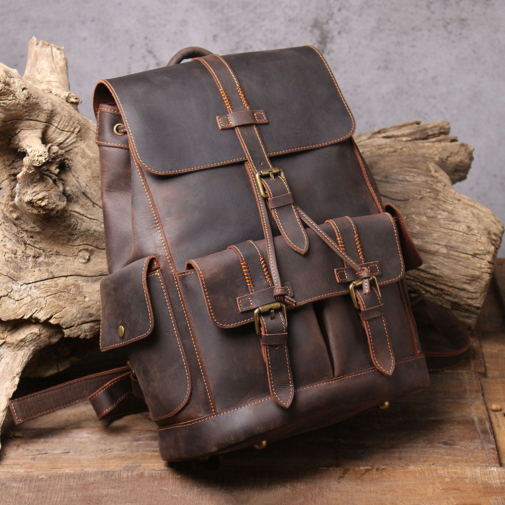 sleek tanned cowhide leather laptop rucksack