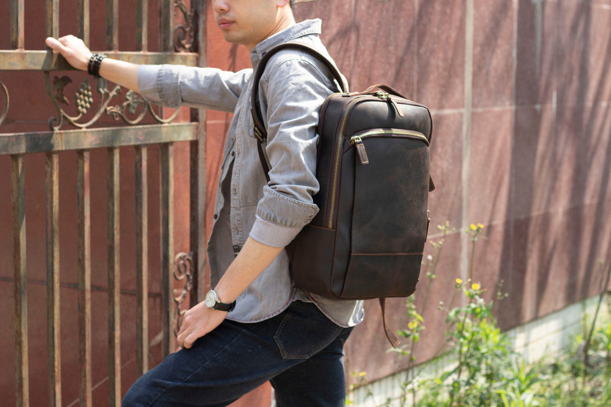 leather laptop rucksack