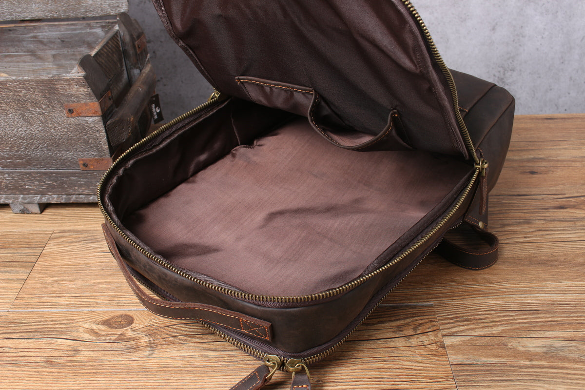 handmade quality leather laptop travel backpack