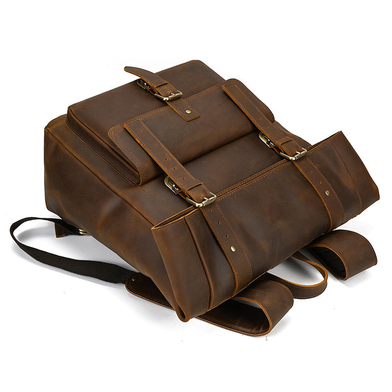 handcrafted cowhide leather roll top backpack