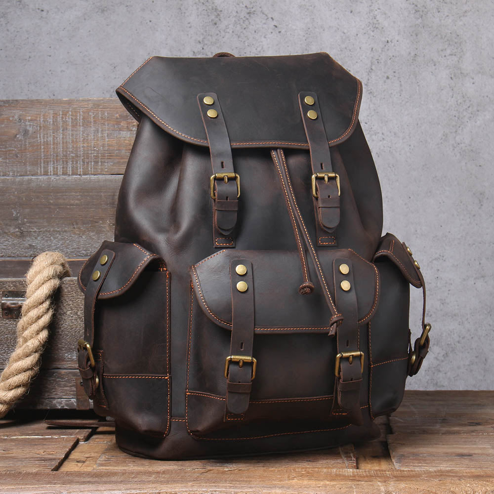 genuine leather carry-all rucksack backpack
