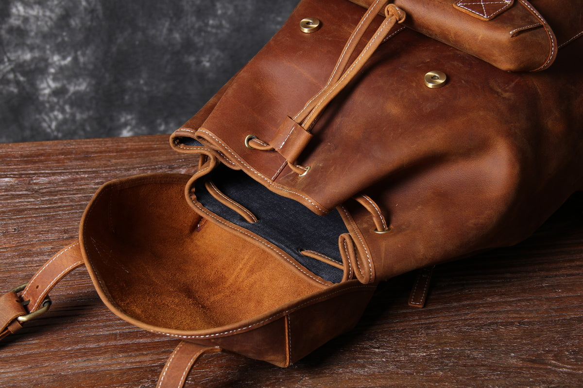 tanned leather rucksack backpack