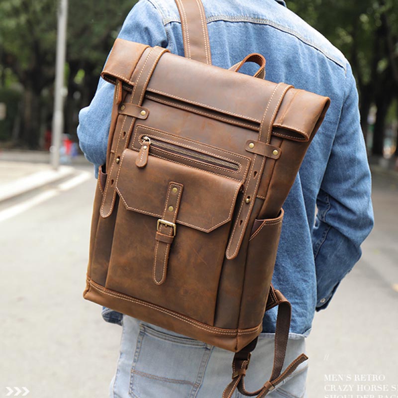 Men's Leather Rucksack - Rugged & Stylish Backpack