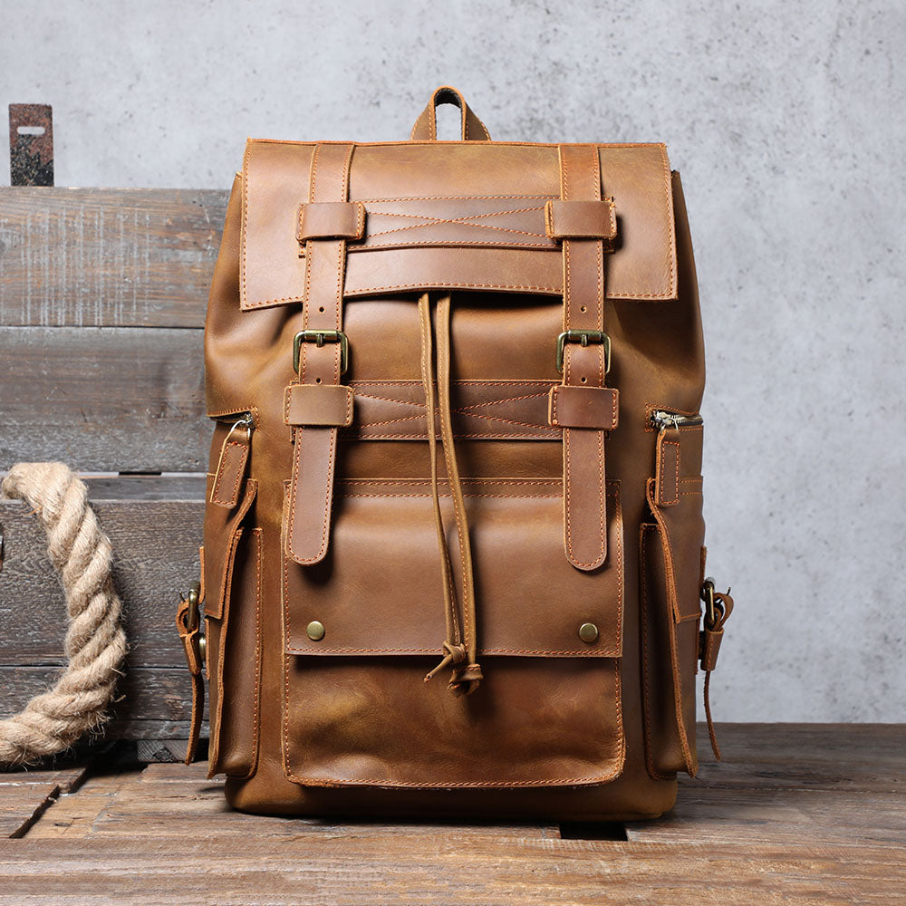 vintage-style leather work backpack for everyday use