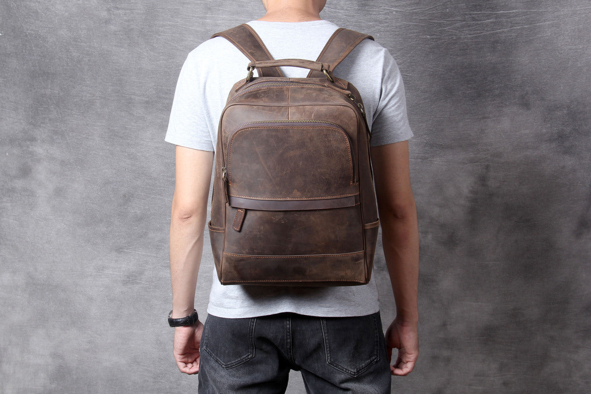 lightweight leather backpack