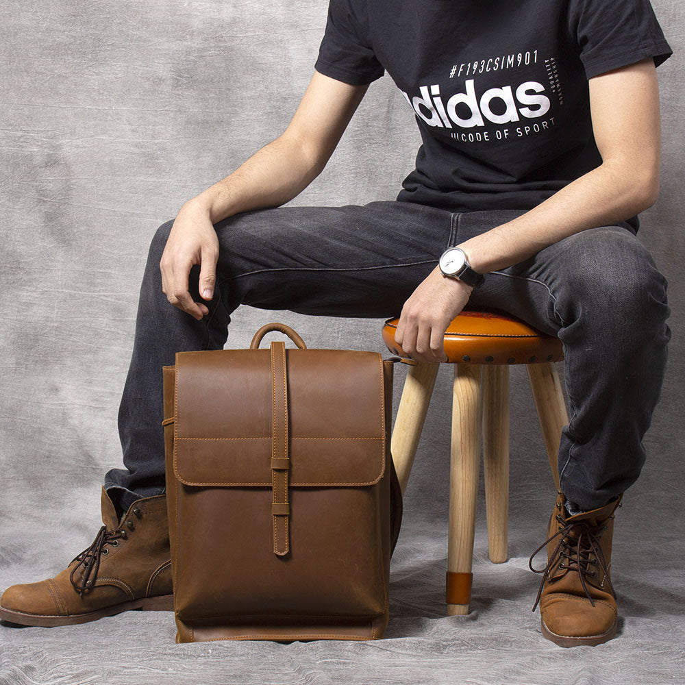 men taupe leather rucksack