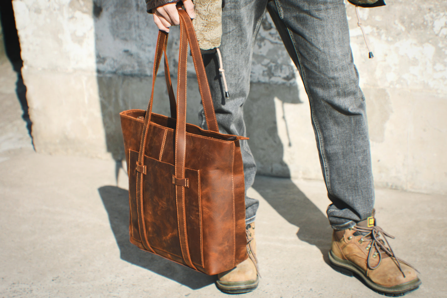 men leather tote bag