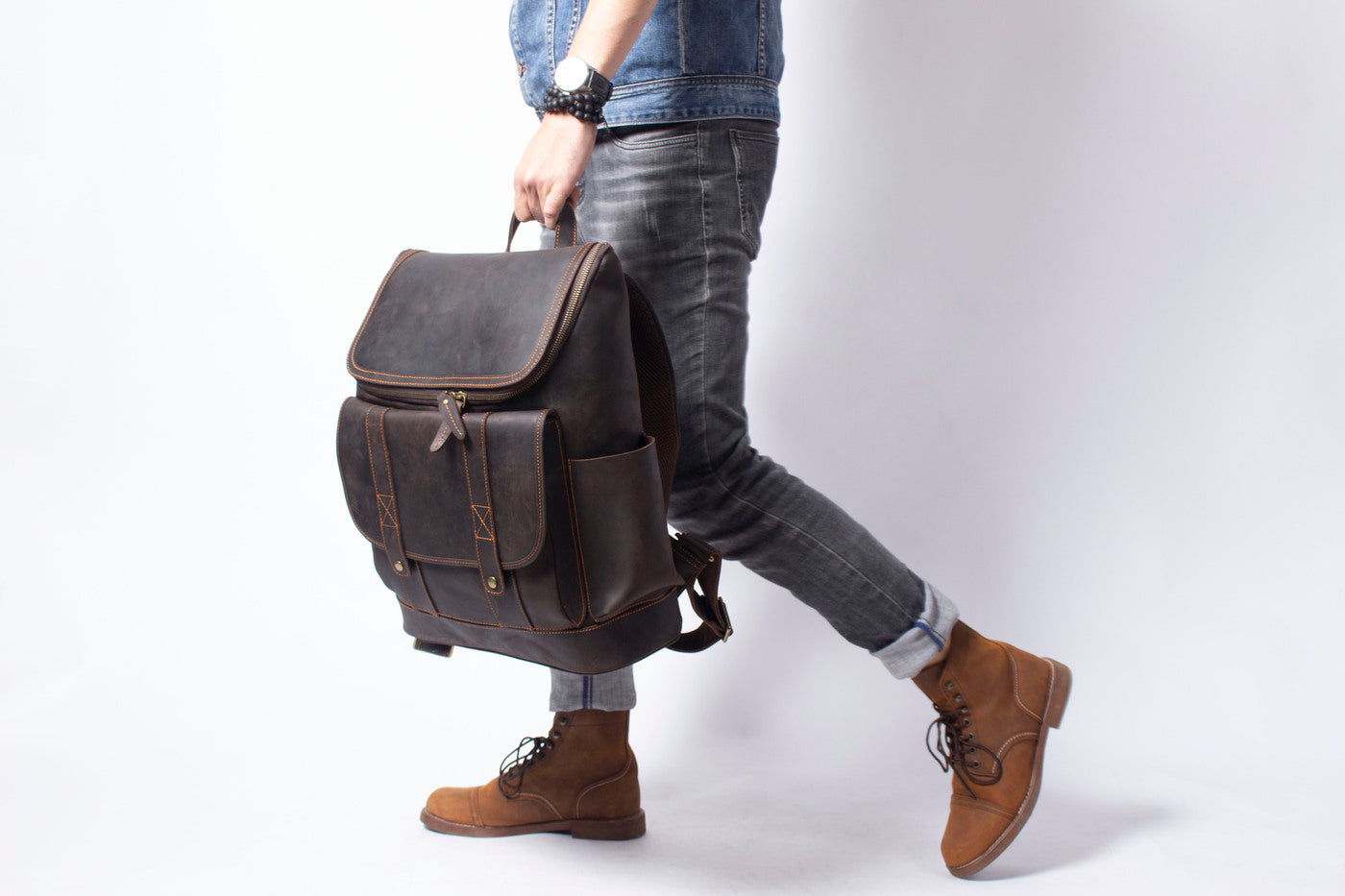 handcrafted men cognac leather work rucksack