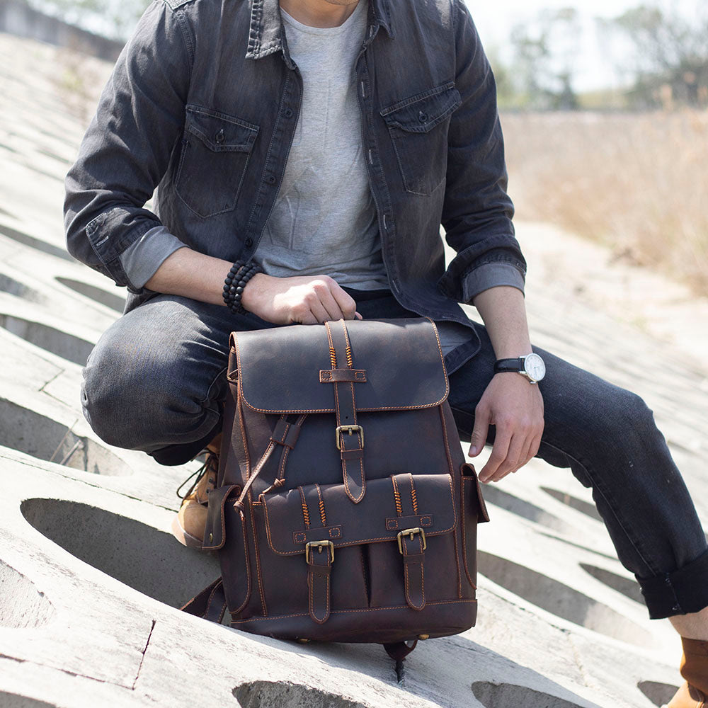 Leather Laptop Bag - Vintage Leather Rucksack | ARYN – Eiken Shop