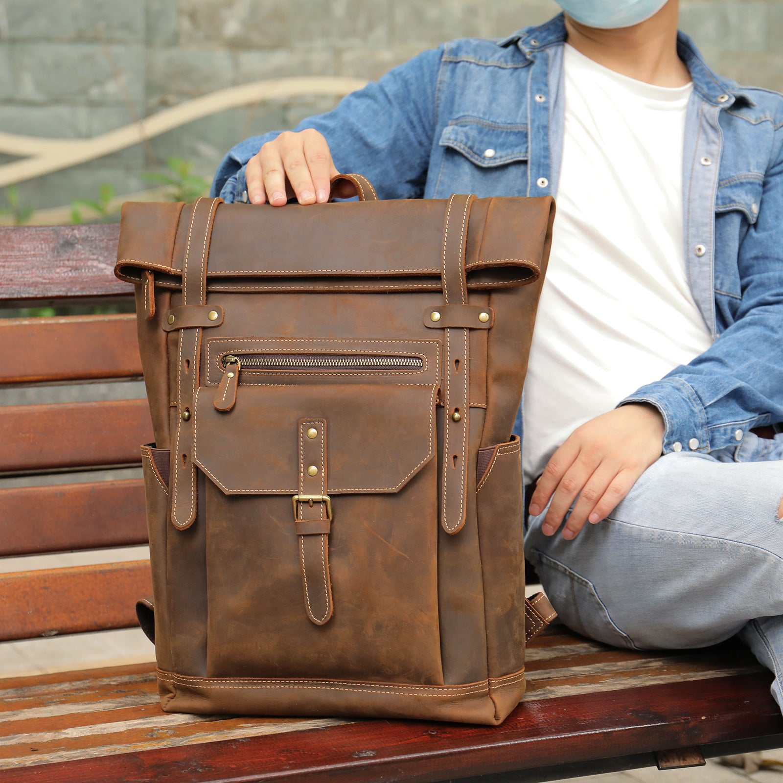sleek mens leather backpack
