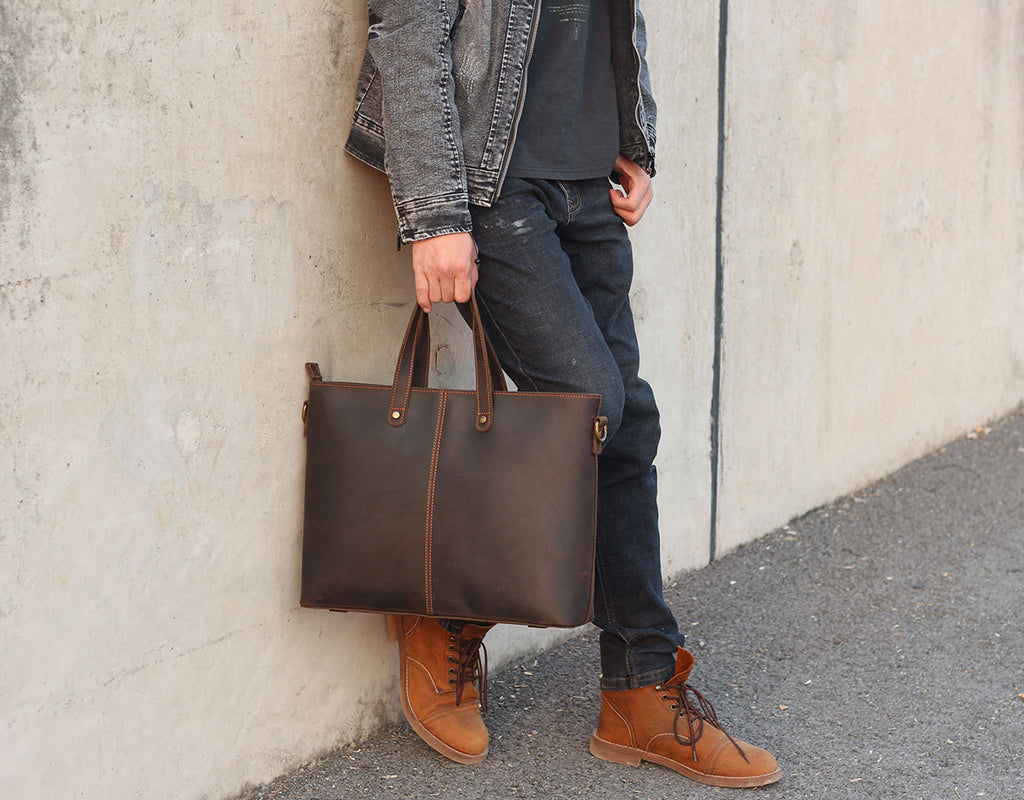 mens leather tote bag