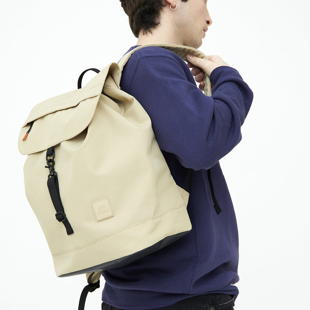 mens recycled laptop backpack beige