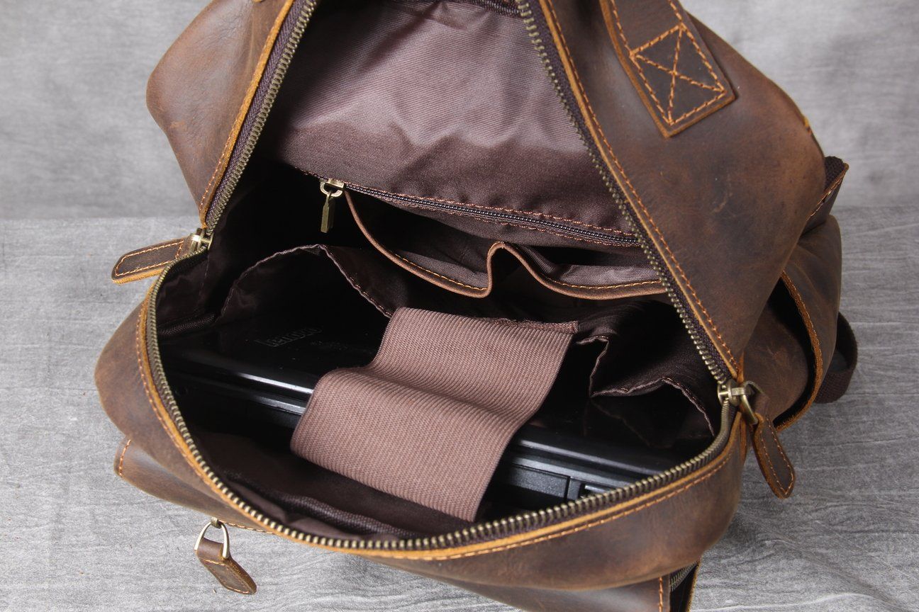 mens tan quality leather backpack