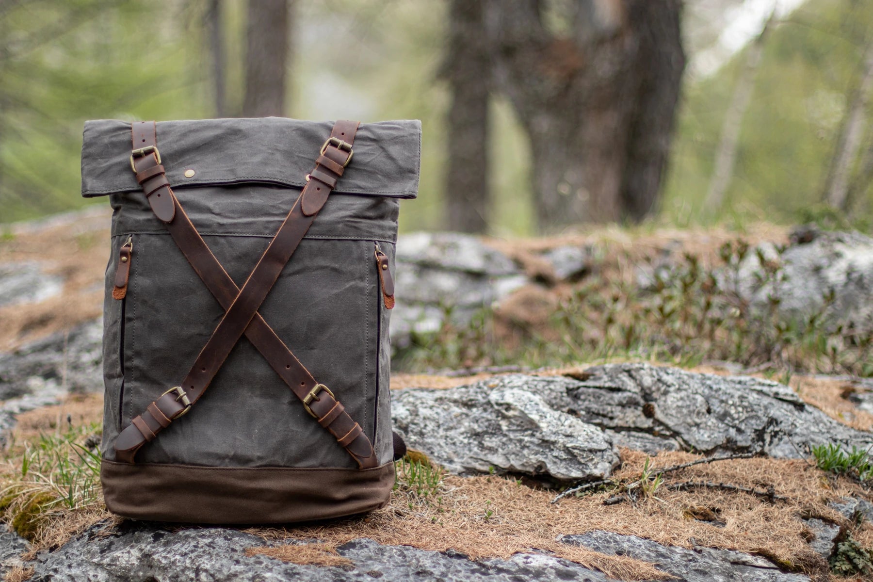 canvas and leather sport backpack army