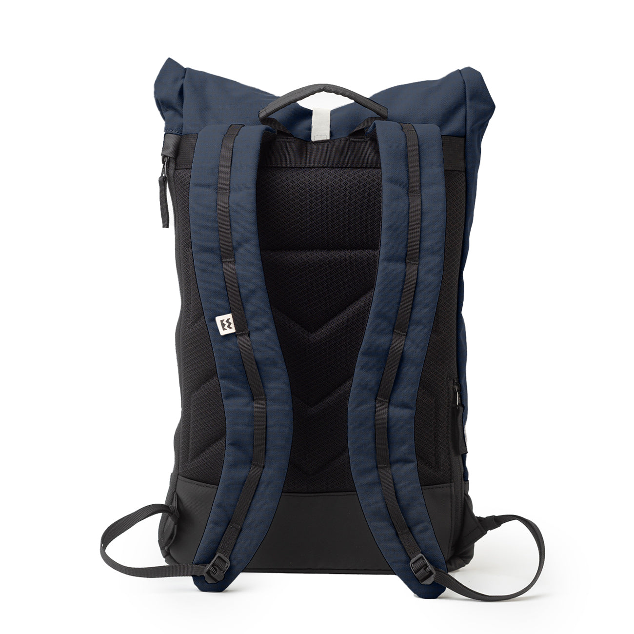 back view of the navy blue eco friendly backpack from mero mero