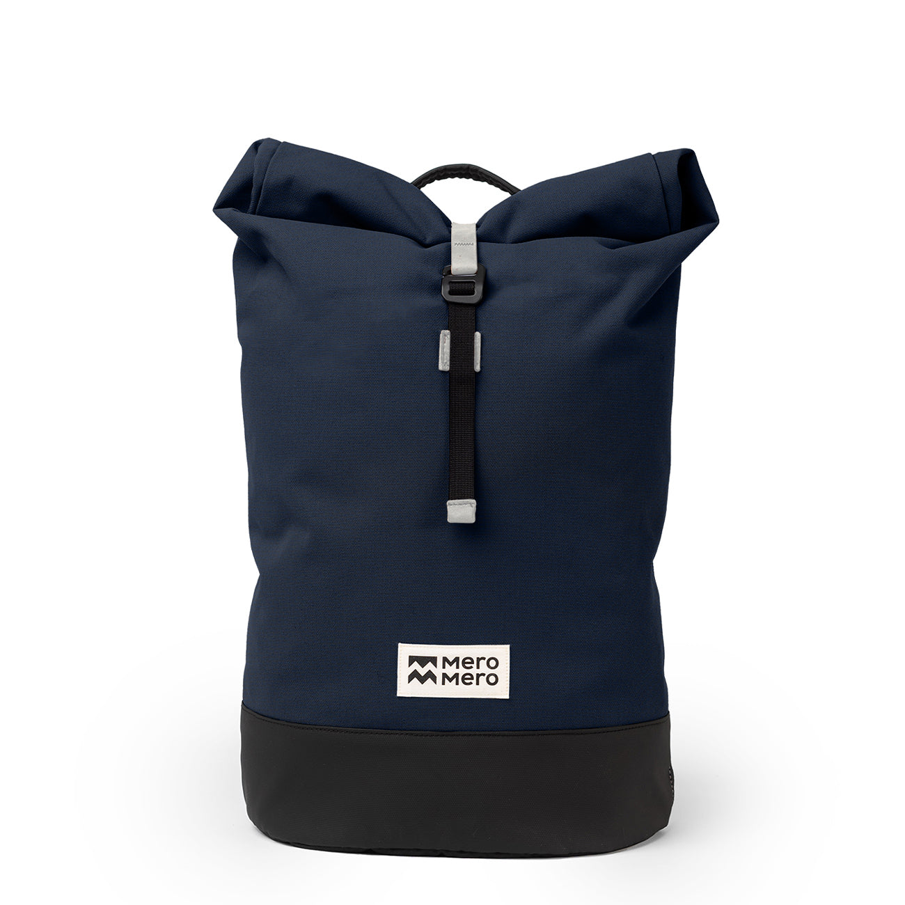 front view of the navy blue eco friendly backpack from mero mero