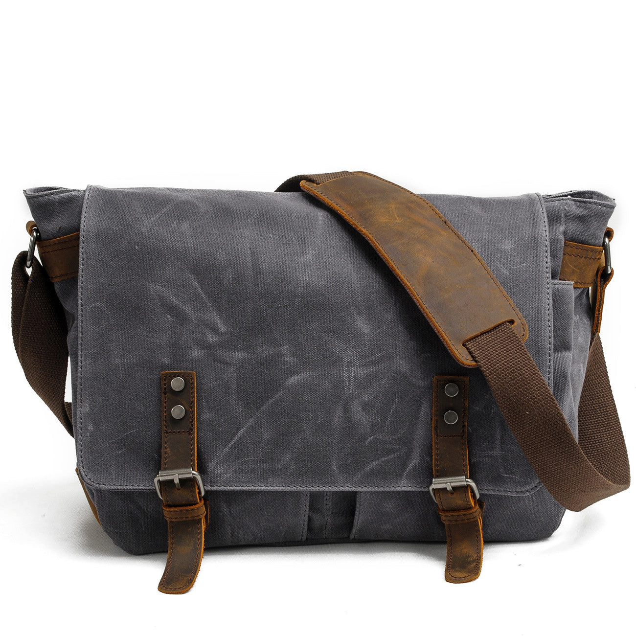 grey old fashioned messenger bag