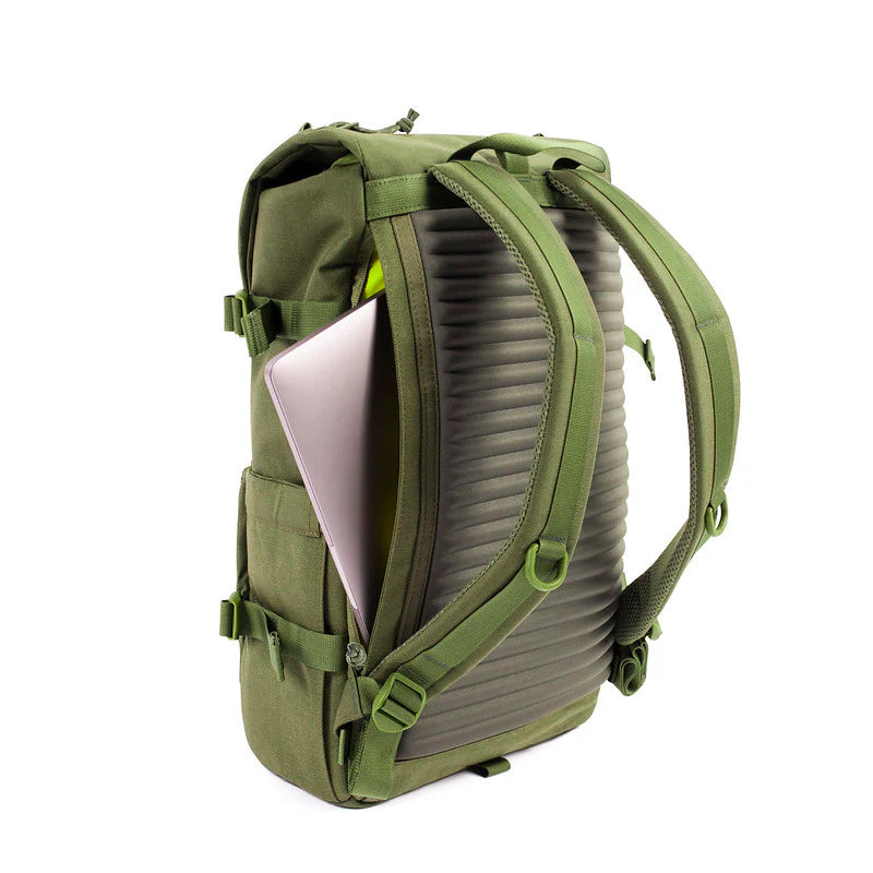 back view of the Topo Designs Rover Pack Tech with ridgeback padded back panel and dedicated 15 inches laptop pocket