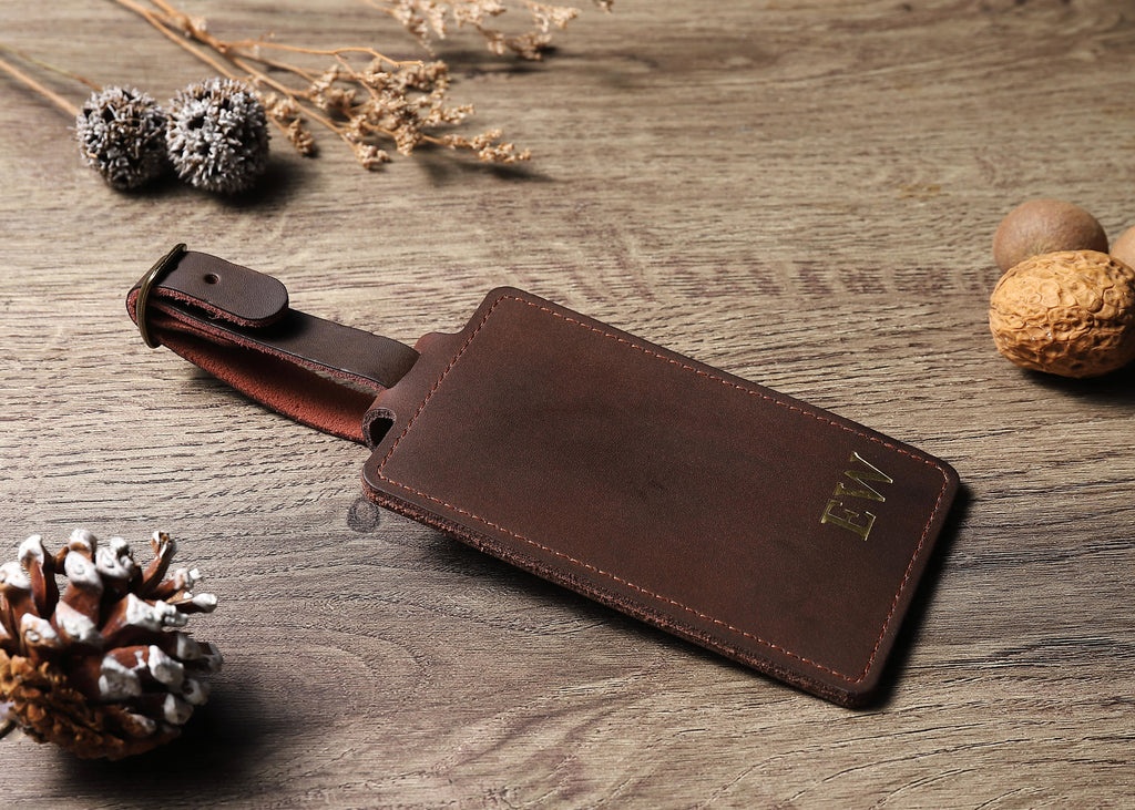 personalisable leather luggage tag