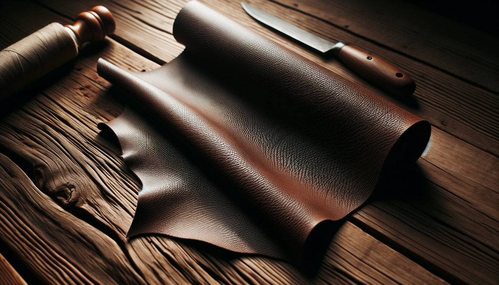 piece of kangaroo leather placed on a wooden table