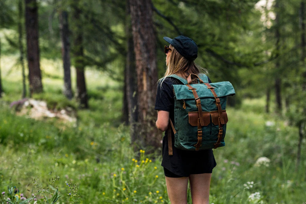 handmade mens water-repellent day pack with padding and leather backpack straps