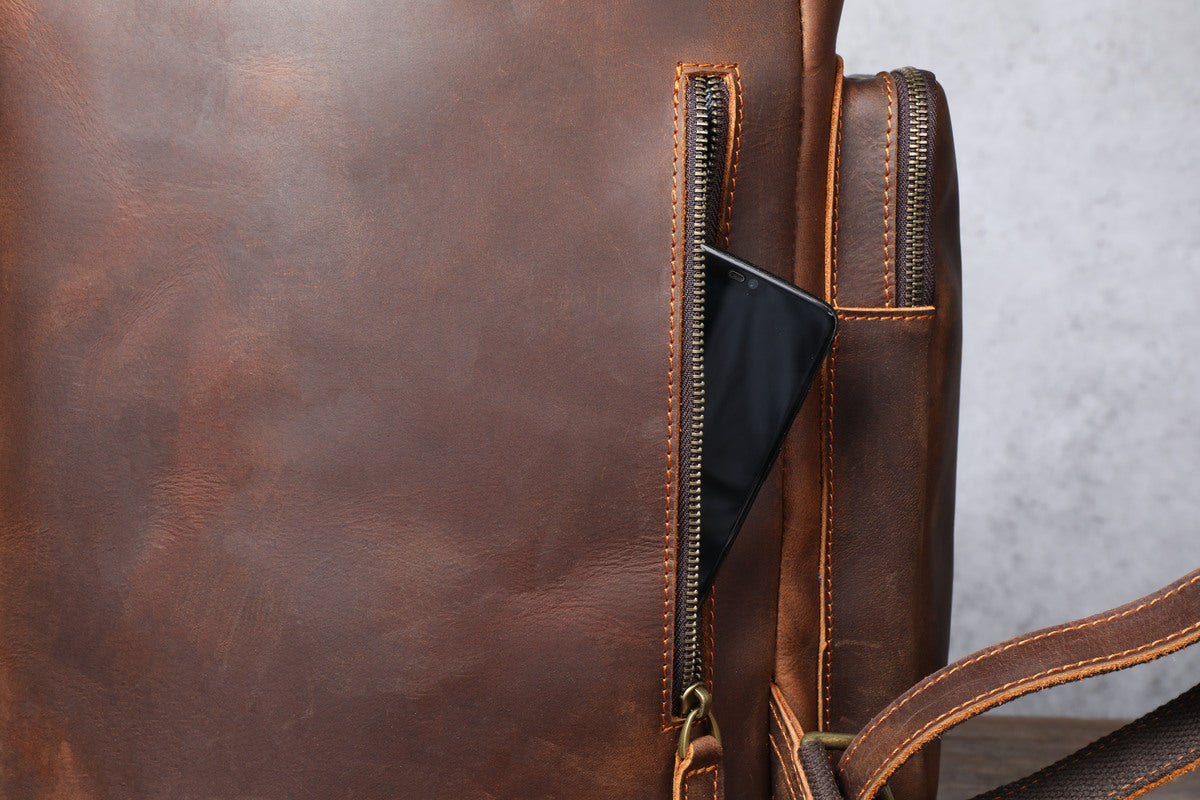 real leather laptop backpack