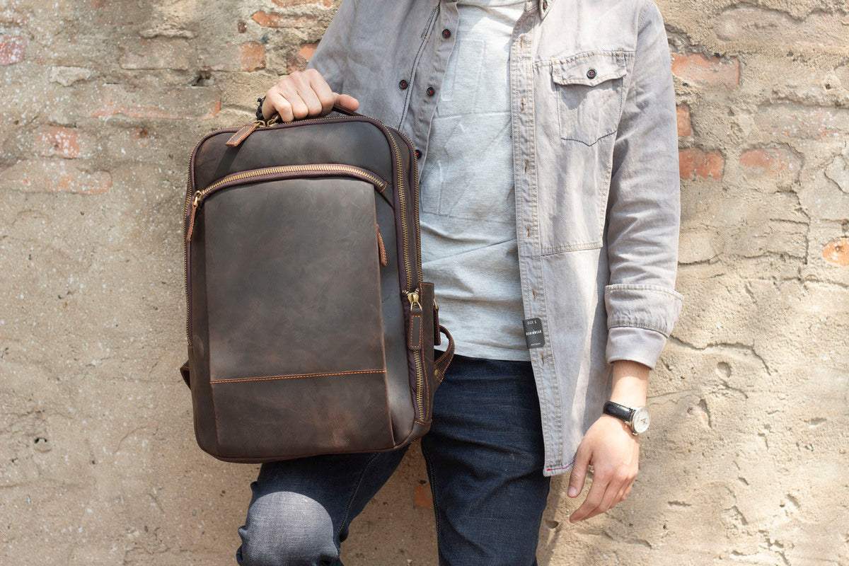 real leather laptop backpack