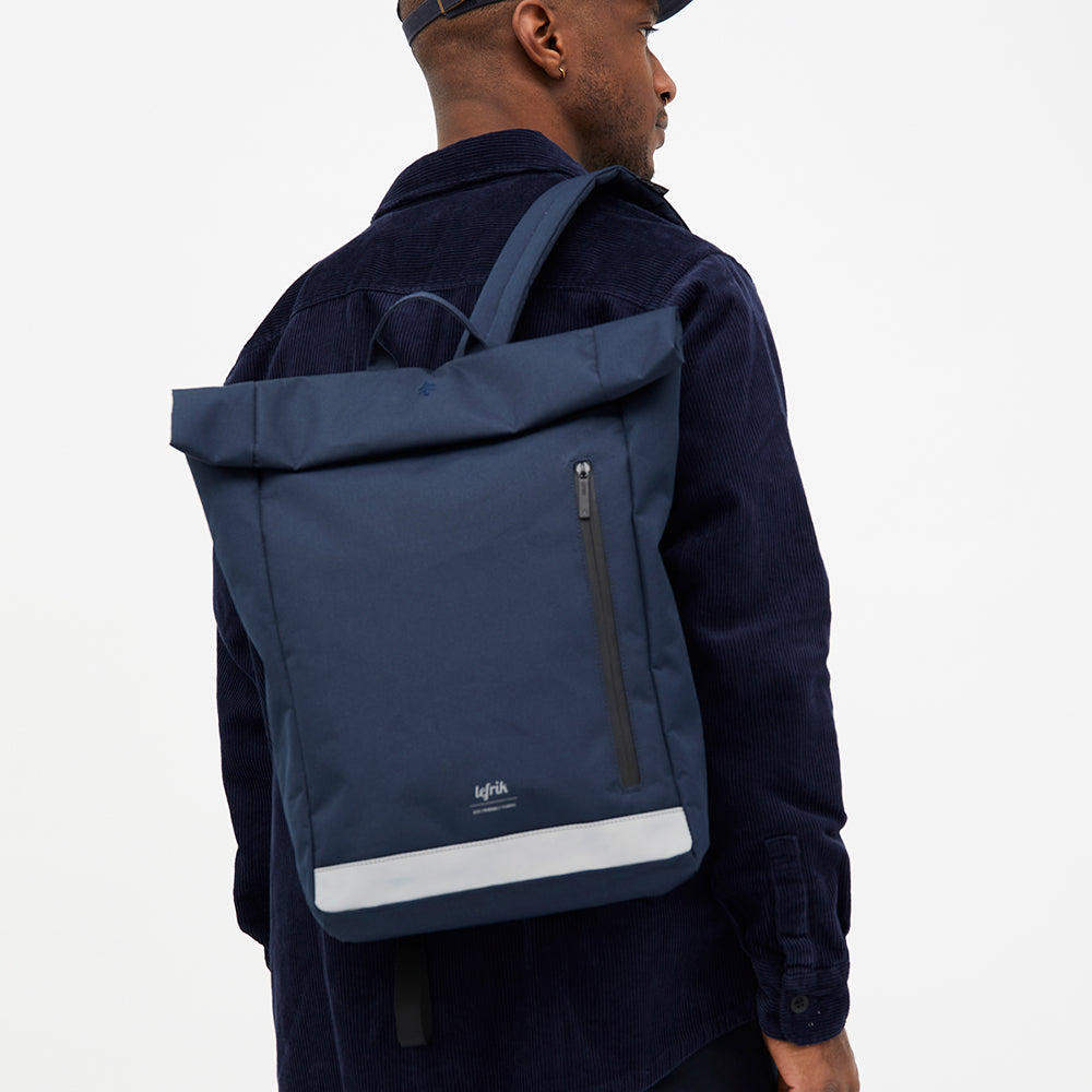 recycled laptop backpack navy blue