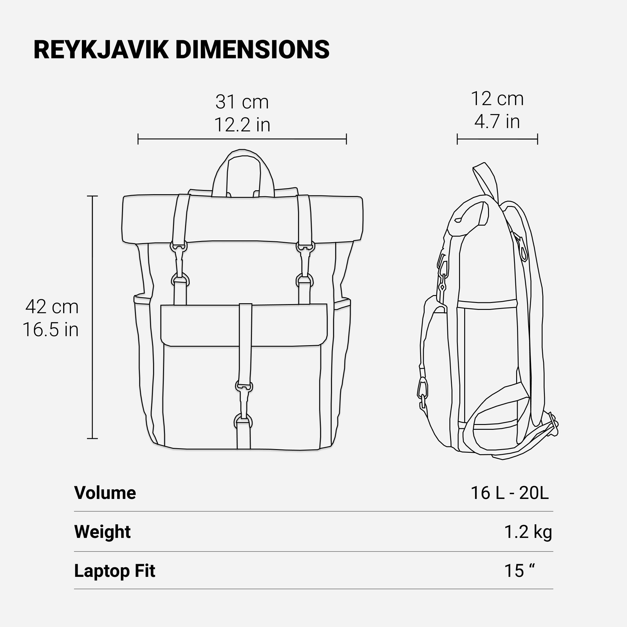 reykjavik backpack main dimensions