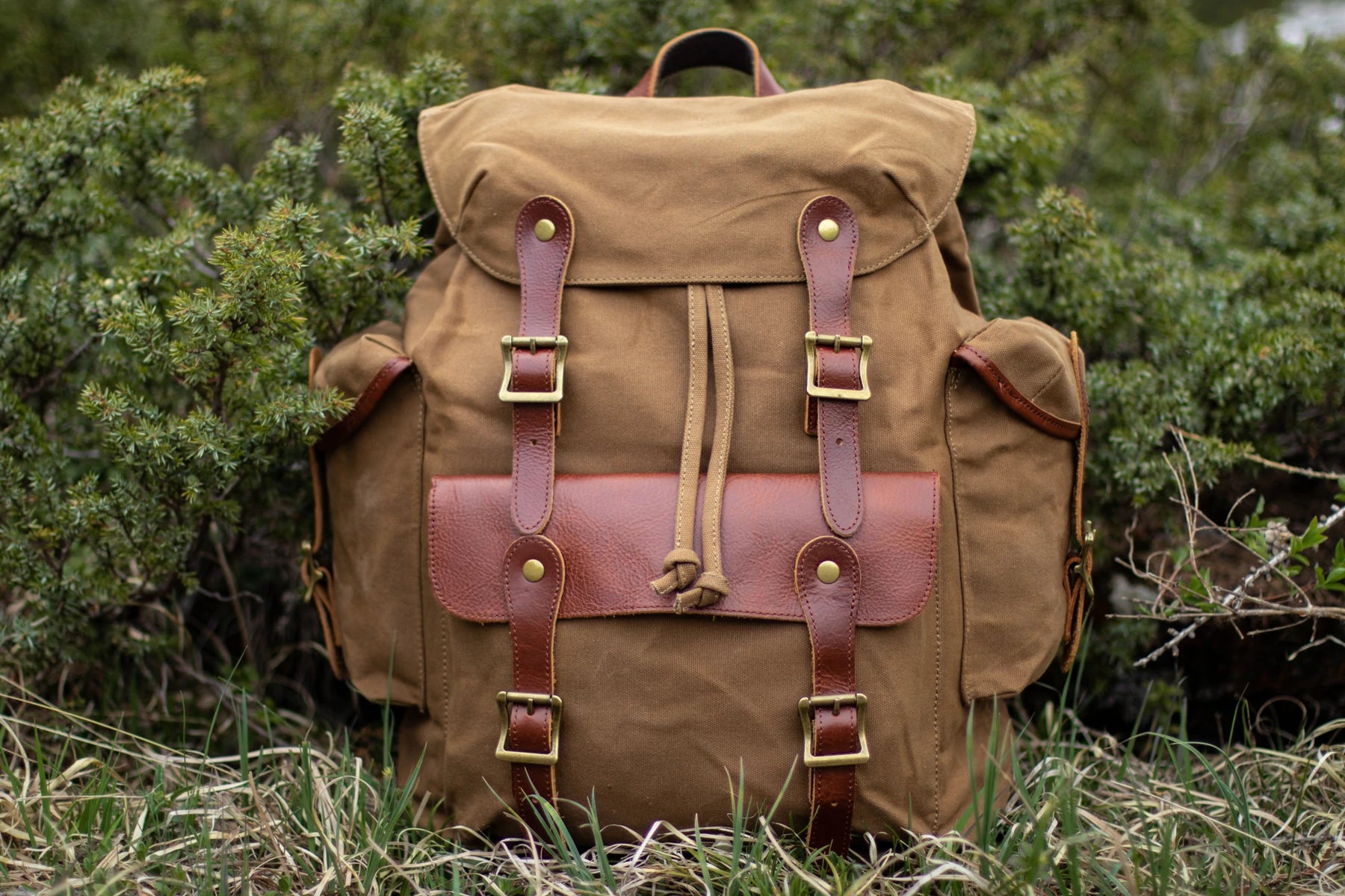 sac trekking khaki en toile cirée