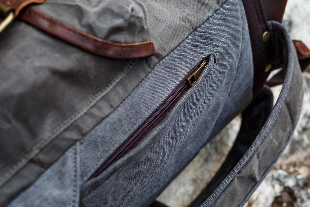 poche secrète anti-vol à l'arrière du sac à dos vintage en toile de cotton pour randonneurs