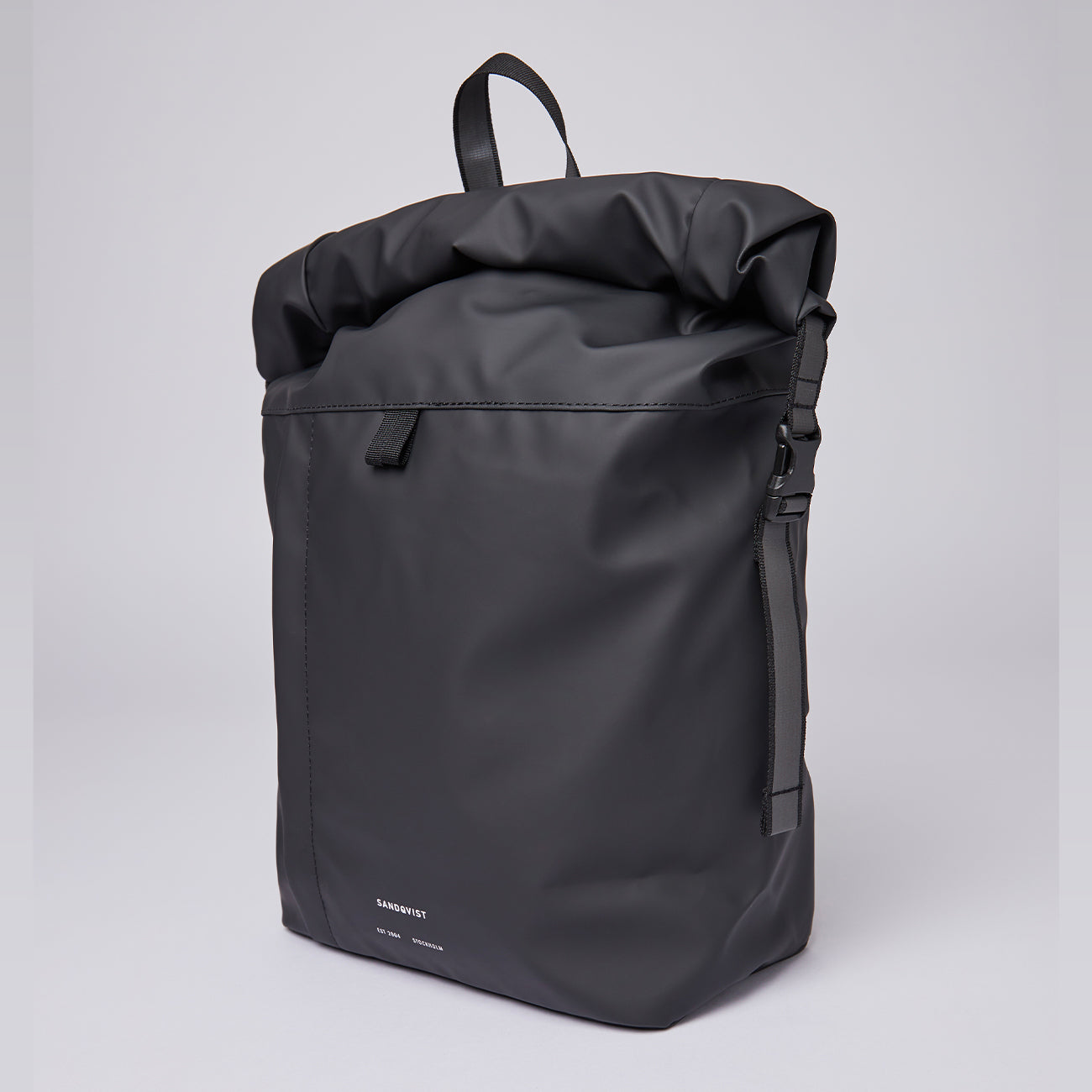 sac à dos roll top waterproof noir vue laterale