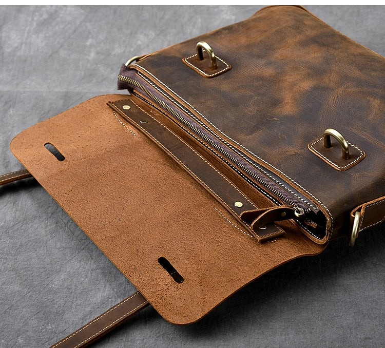 dark brown leather handbag